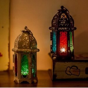 Hot Sale European Style Moroccan Glass Candle Holder Wrought Iron Wind Lamp Aromatherapy