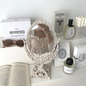Korean Ins Nordic Retro Style Palace Carved Old Flip Mirror Homestay Dormitory Decoration Desktop Makeup Mirror