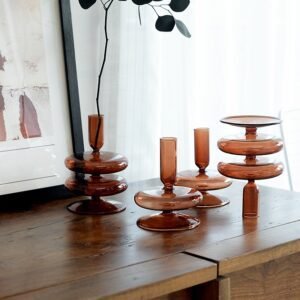Refound Retro Brown Glass Candle Holder Vintage B&B Model Room Home Decoration Nostalgic Shooting Props
