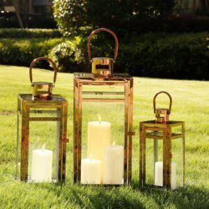 European-style Rose Gold Stainless Steel Wind Lamp With A Vintage Glass Candle Holder