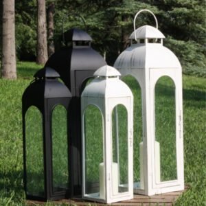 Simple Iron Glass Candle Holder Outdoor Floor Portable Storm Lantern