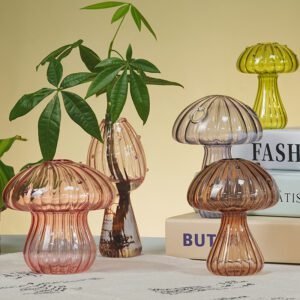 Transparent Colored Glass Mushroom Vase