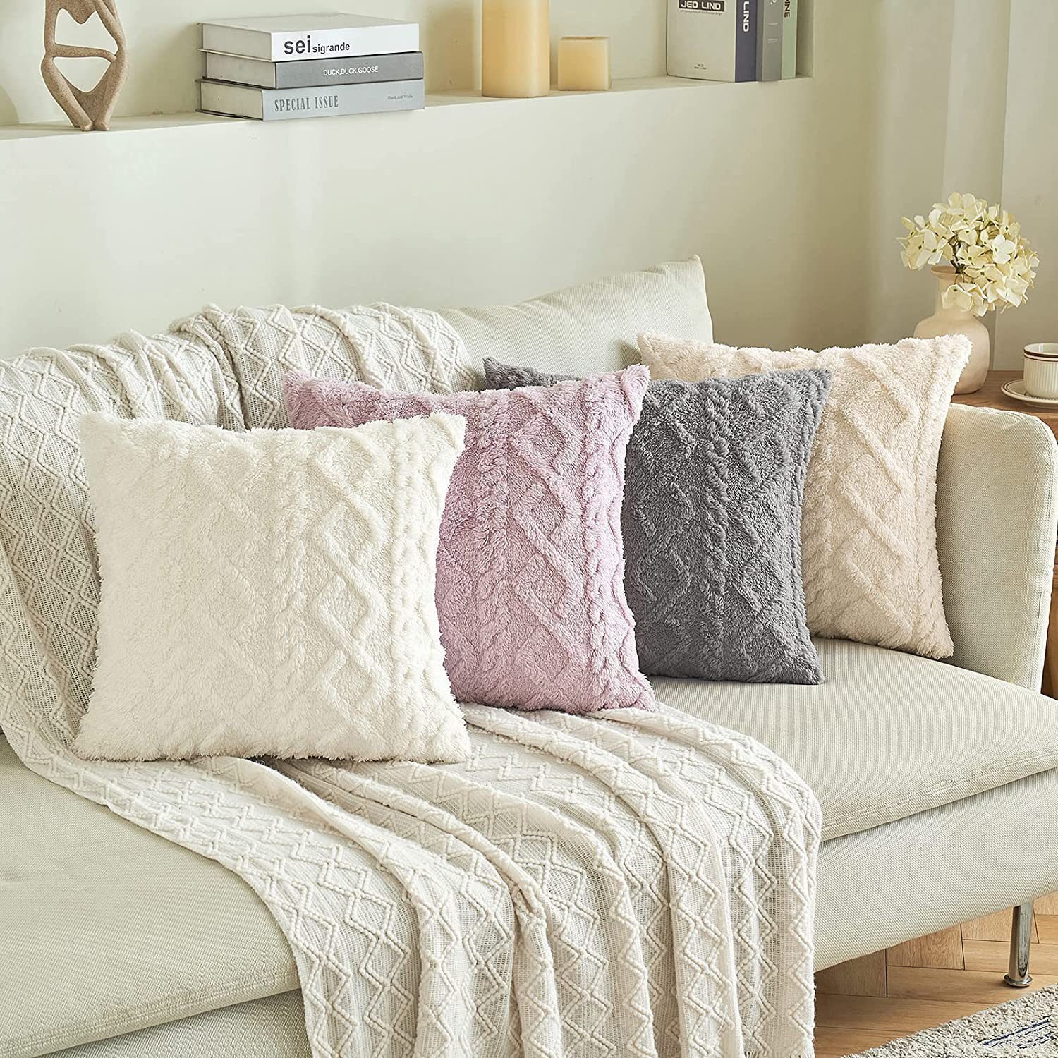 Cut Flower Pillow Cover Plush Jacquard Cushion Cover - Image 3